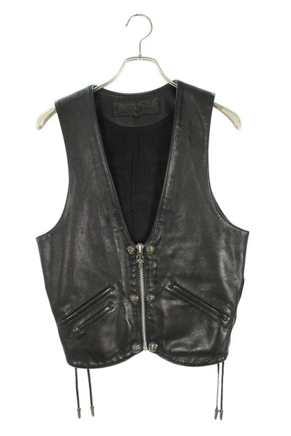 Chrome Hearts ZIP FRNT VEST Leather Cross Ball Button Size S