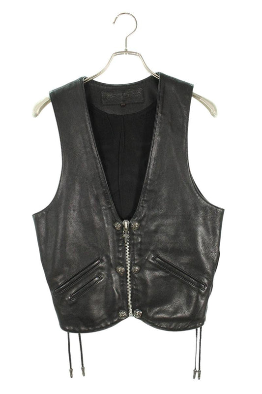 Chrome Hearts ZIP FRNT VEST Leather Cross Ball Button Size S