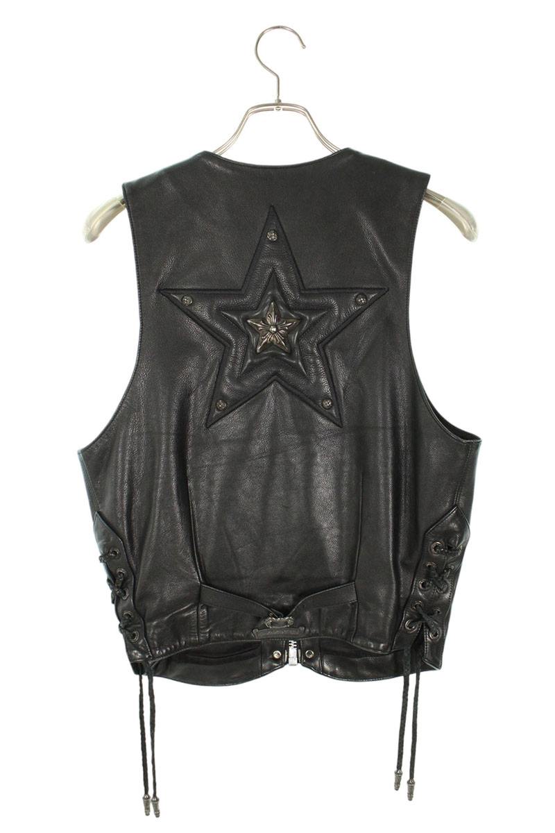 Chrome Hearts ZIP FRNT VEST Leather Cross Ball Button Size S