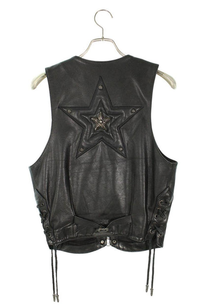 Chrome Hearts ZIP FRNT VEST Leather Cross Ball Button Size S