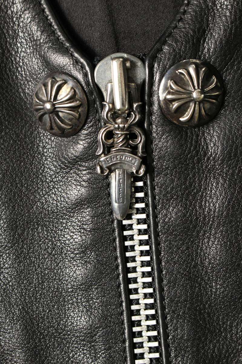 Chrome Hearts ZIP FRNT VEST Leather Cross Ball Button Size S