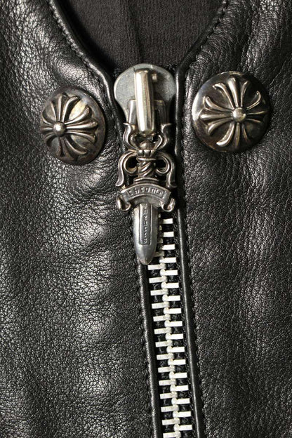Chrome Hearts ZIP FRNT VEST Leather Cross Ball Button Size S