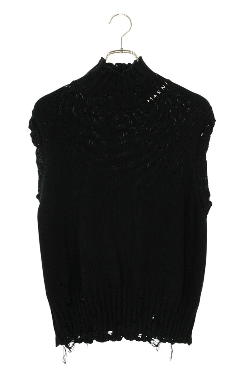 Marni 22AW Distressed Cotton Knit Vest Black Size S