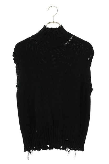 Marni 22AW Distressed Cotton Knit Vest Black Size S