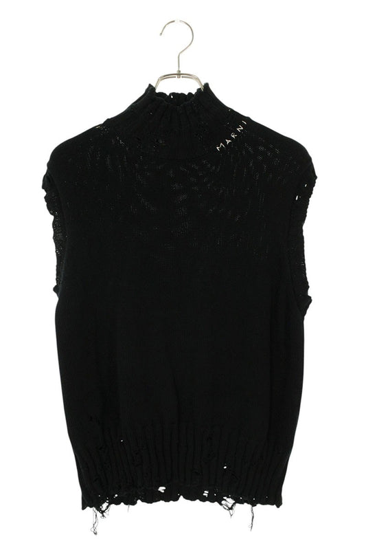 Marni 22AW Distressed Cotton Knit Vest Black Size S