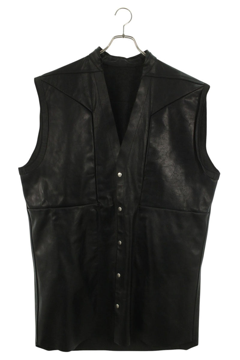 Rick Owens LOY V-Neck Leather Vest Black Size L