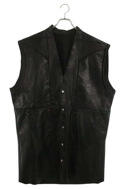 Rick Owens LOY V-Neck Leather Vest Black Size L