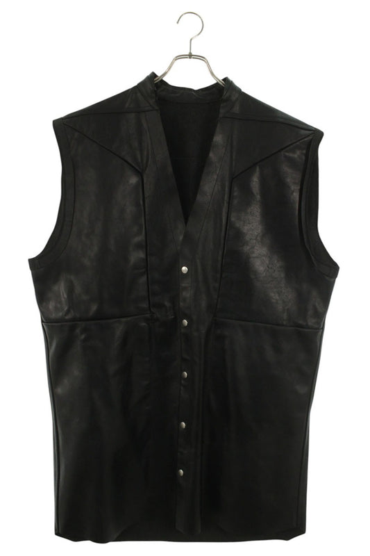Rick Owens LOY V-Neck Leather Vest Black Size L