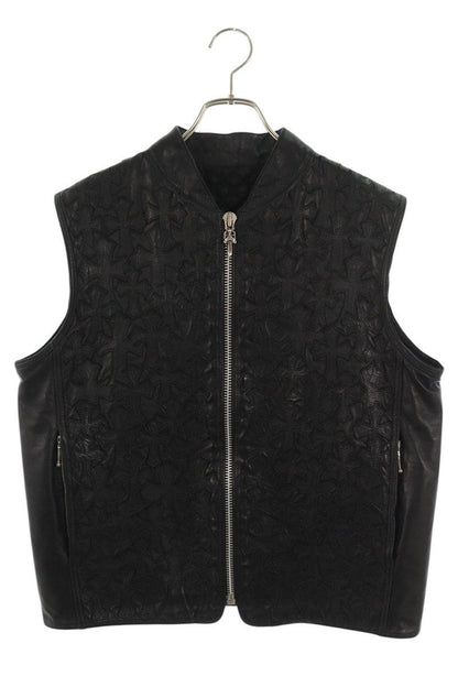 Chrome Hearts Papa Cemetery Cross Patch Leather Vest Size M