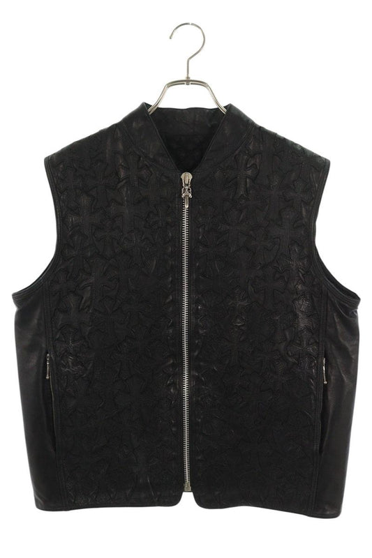 Chrome Hearts Papa Cemetery Cross Patch Leather Vest Size M