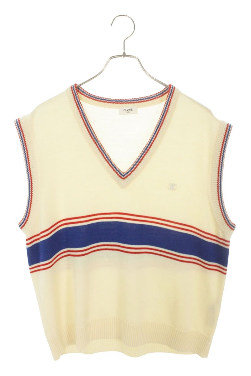 CELINE Triomphe Embroidered Wool Vest Beige Size XL