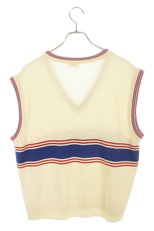 CELINE Triomphe Embroidered Wool Vest Beige Size XL