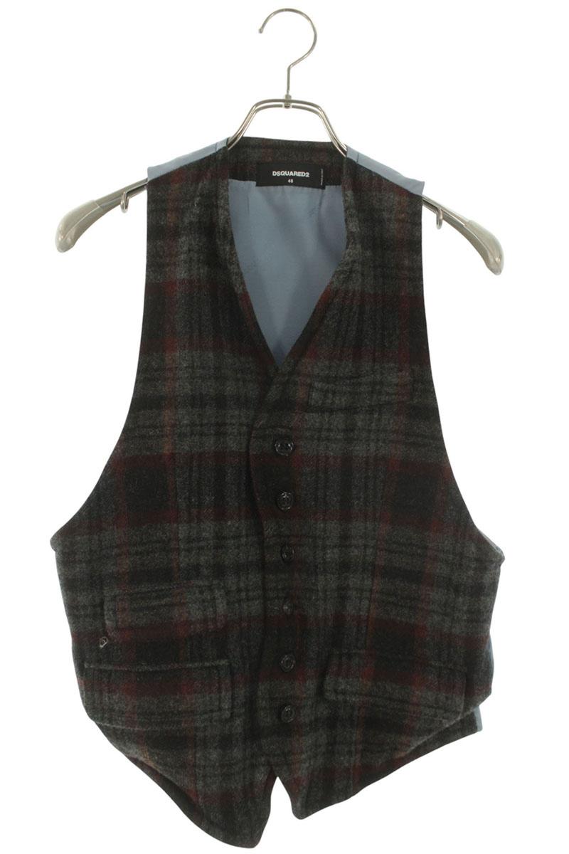 DSQUARED Wool Wire Check Vest Gilet Gray Size M