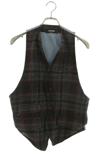 DSQUARED Wool Wire Check Vest Gilet Gray Size M