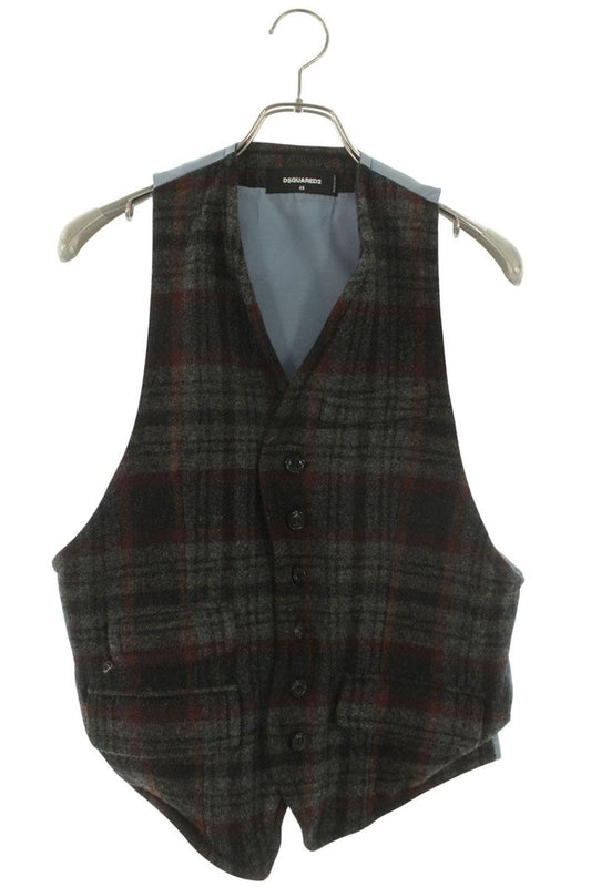 DSQUARED Wool Wire Check Vest Gilet Gray Size M