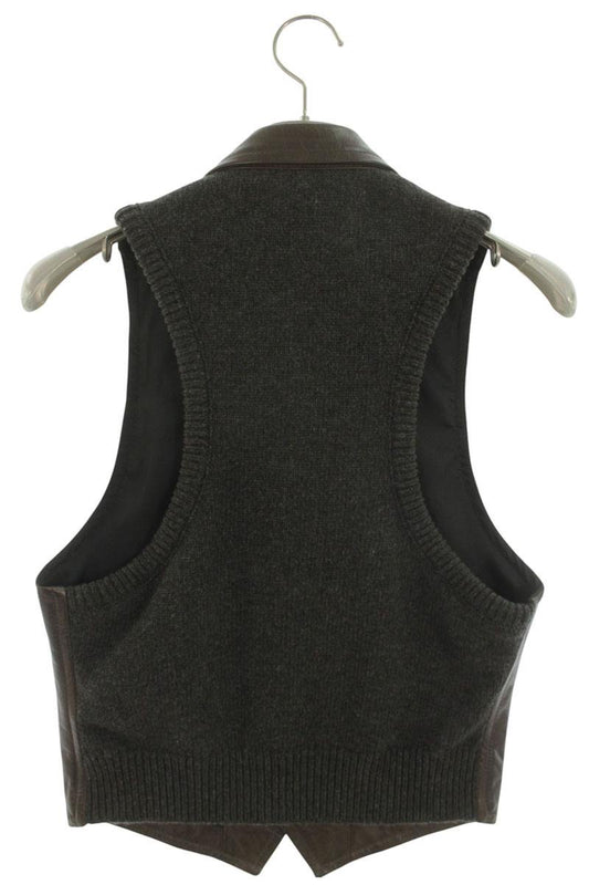 DSQUARED Knit Panel Leather Vest Brown Size M
