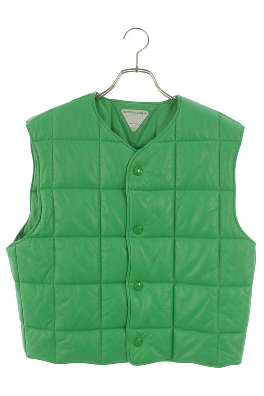 BOTTEGA VENETA Button Leather Vest Green Size XS-S