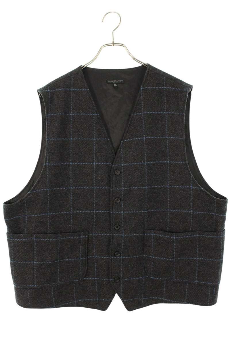Engineered Garments Back Zip Check Wool Vest Gray Size XL
