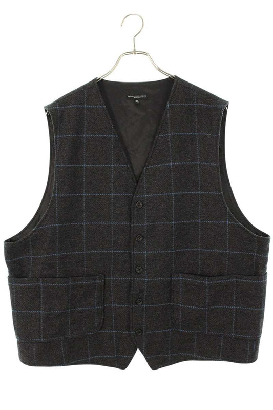 Engineered Garments Back Zip Check Wool Vest Gray Size XL
