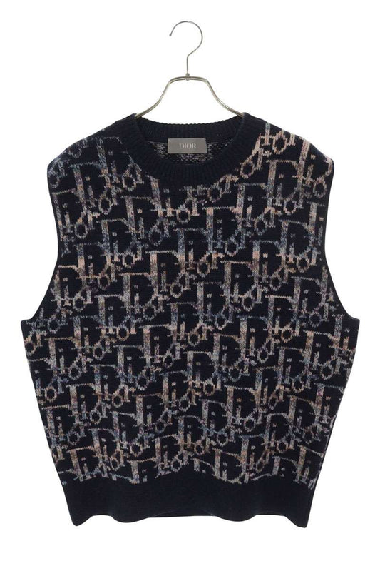 DIOR Oblique All-Over Pattern Wool Vest Navy Size L