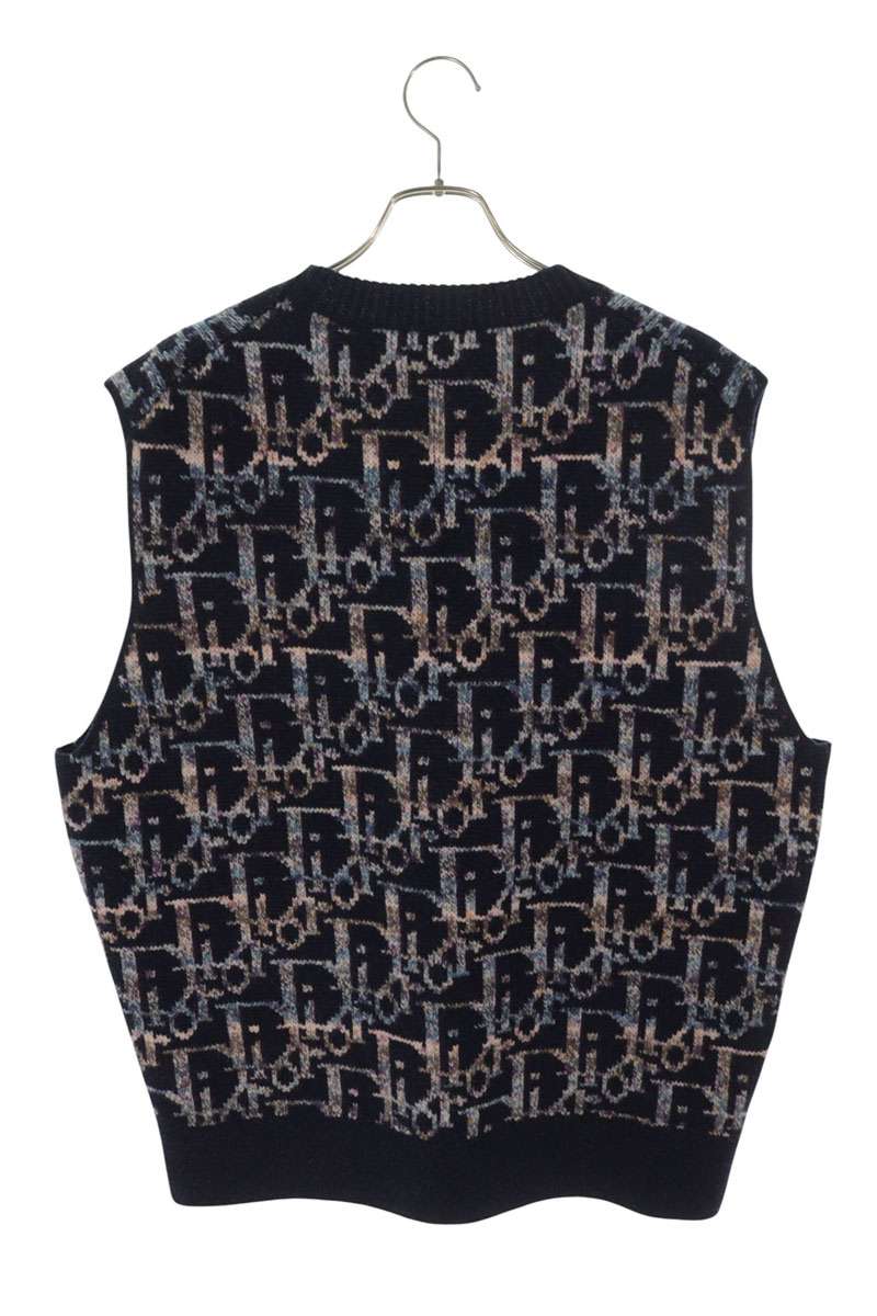 DIOR Oblique All-Over Pattern Wool Vest Navy Size L