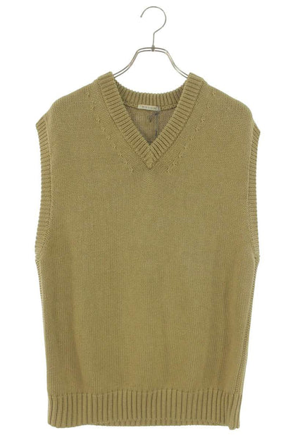 HEUGN Cotton V-Neck Knit Vest Beige Size L