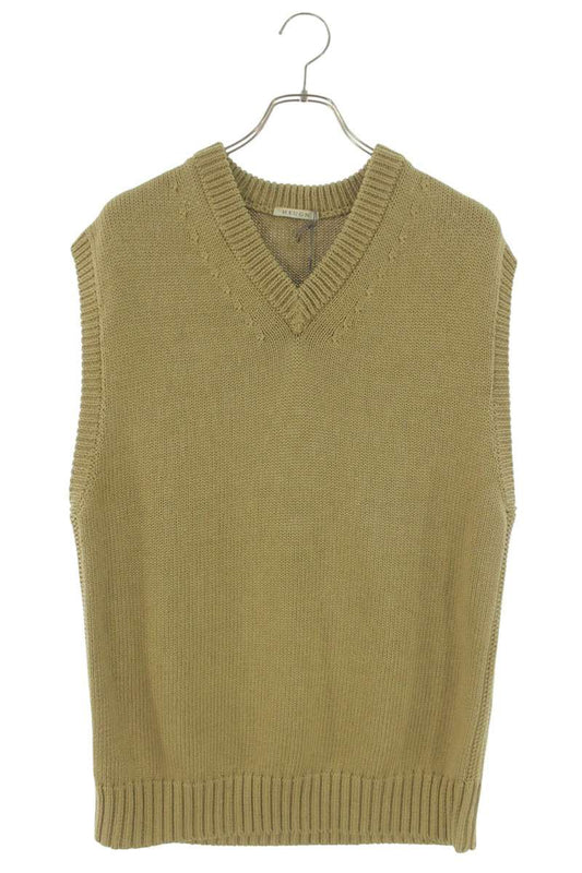 HEUGN Cotton V-Neck Knit Vest Beige Size L