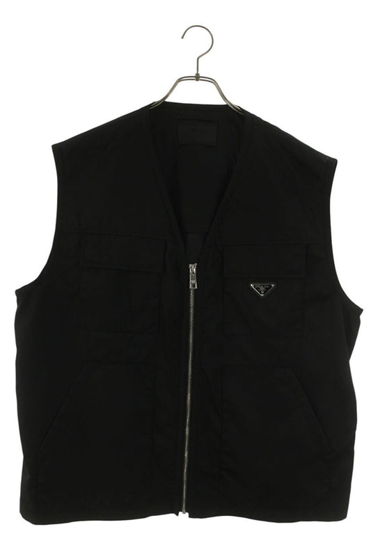 PRADA Re-Nylon Logo Plate Vest Black Size XXL