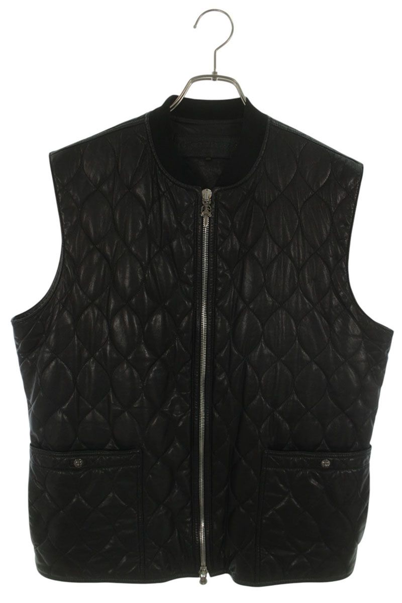 Chrome Hearts Quilted Stitch Cross Ball Leather Vest Size L
