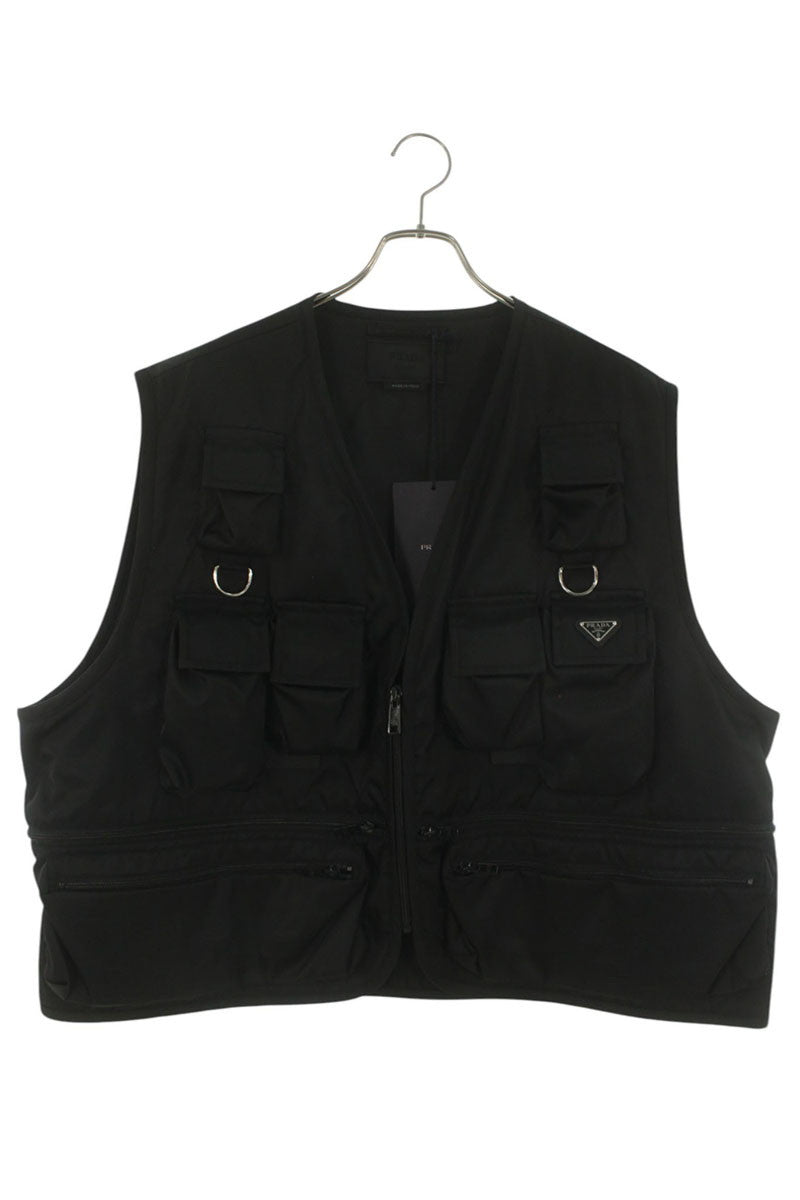PRADA RE-NYLON Logo Plate Utility Vest Black Size XXL