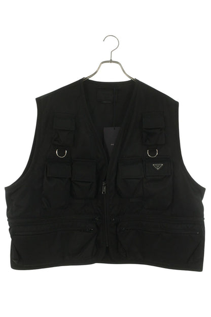 PRADA RE-NYLON Logo Plate Utility Vest Black Size XXL