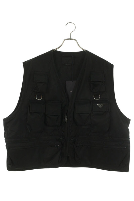 PRADA RE-NYLON Logo Plate Utility Vest Black Size XXL