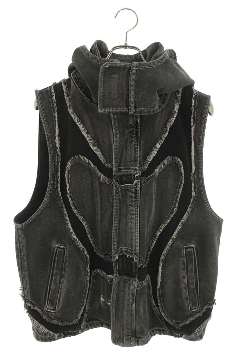 THUG CLUB Detachable Hood Denim Vest Black Size L