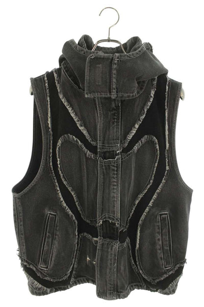 THUG CLUB Detachable Hood Denim Vest Black Size L