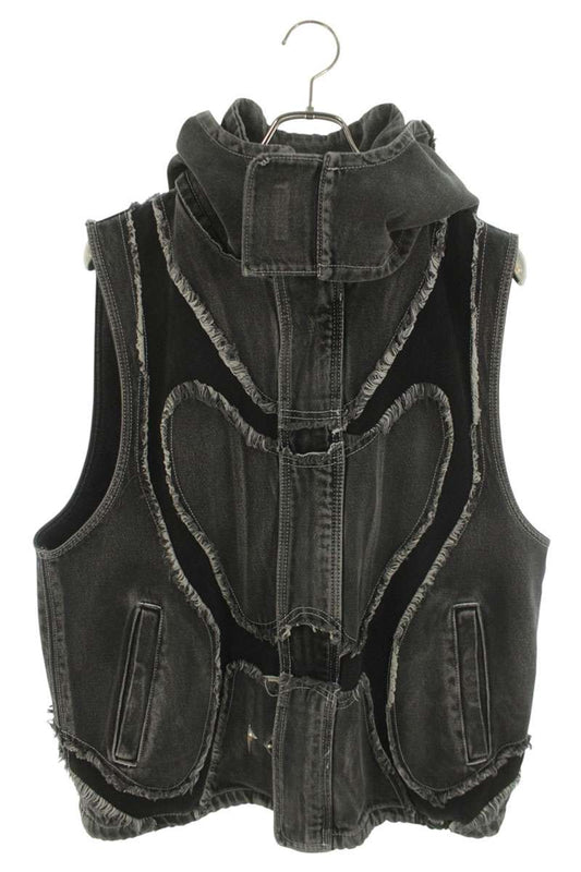 THUG CLUB Detachable Hood Denim Vest Black Size L