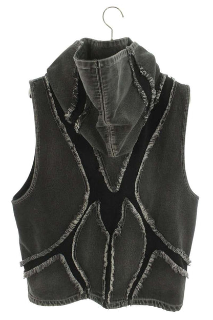 THUG CLUB Detachable Hood Denim Vest Black Size L