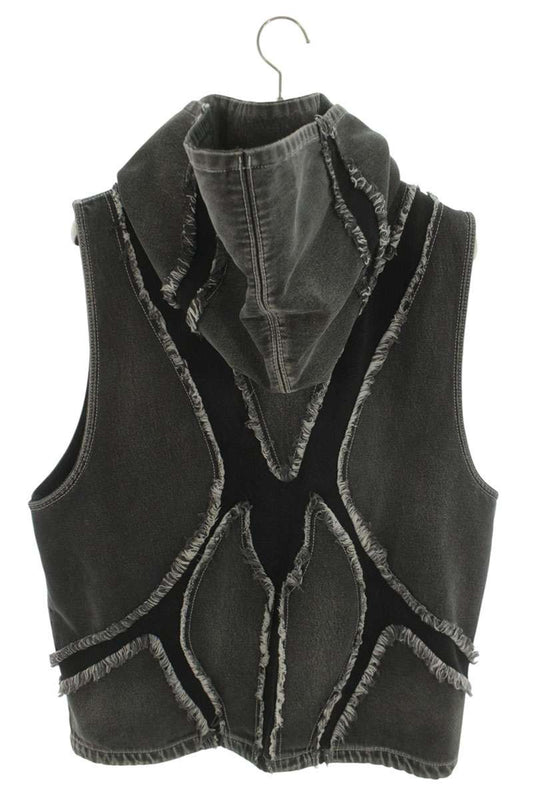THUG CLUB Detachable Hood Denim Vest Black Size L