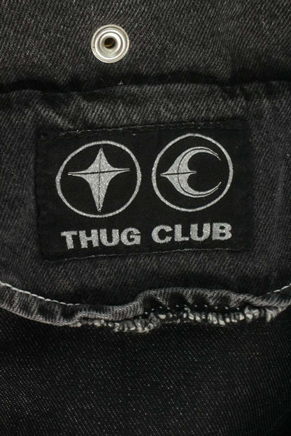 THUG CLUB Detachable Hood Denim Vest Black Size L
