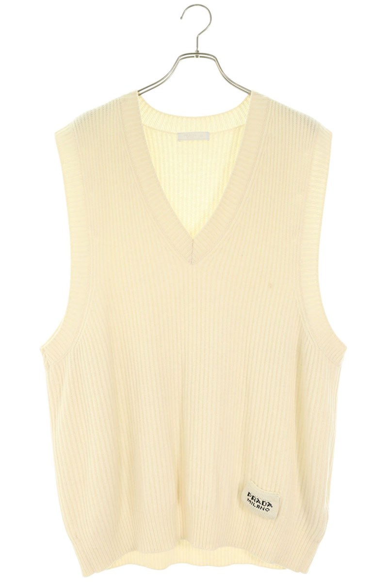 PRADA Cashmere Wool Oversized V-Neck Vest White Size 50