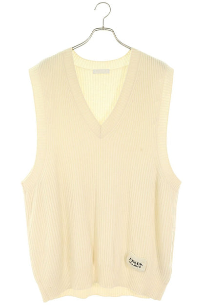 PRADA Cashmere Wool Oversized V-Neck Vest White Size 50