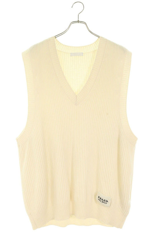 PRADA Cashmere Wool Oversized V-Neck Vest White Size 50