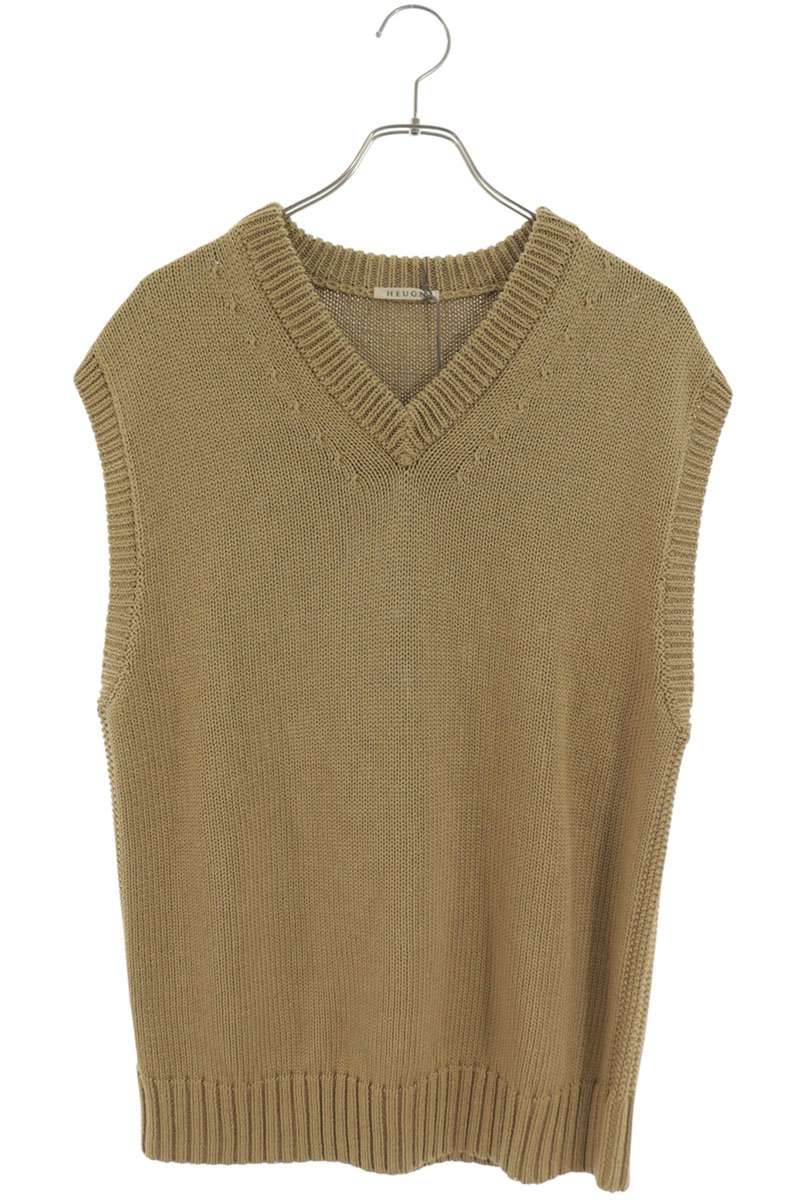 HEUGN V-Neck Cotton Knit Vest Beige Size M
