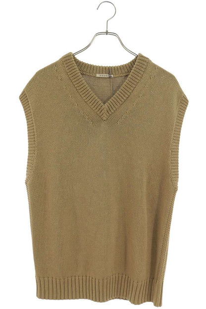 HEUGN V-Neck Cotton Knit Vest Beige Size M