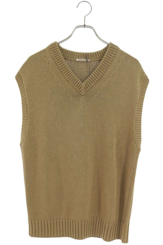 HEUGN V-Neck Cotton Knit Vest Beige Size M