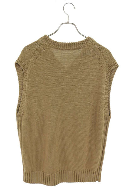 HEUGN V-Neck Cotton Knit Vest Beige Size M
