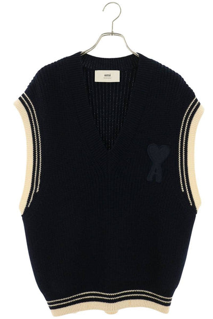 AMI Oversized Heart Logo Knit Vest Navy Size L
