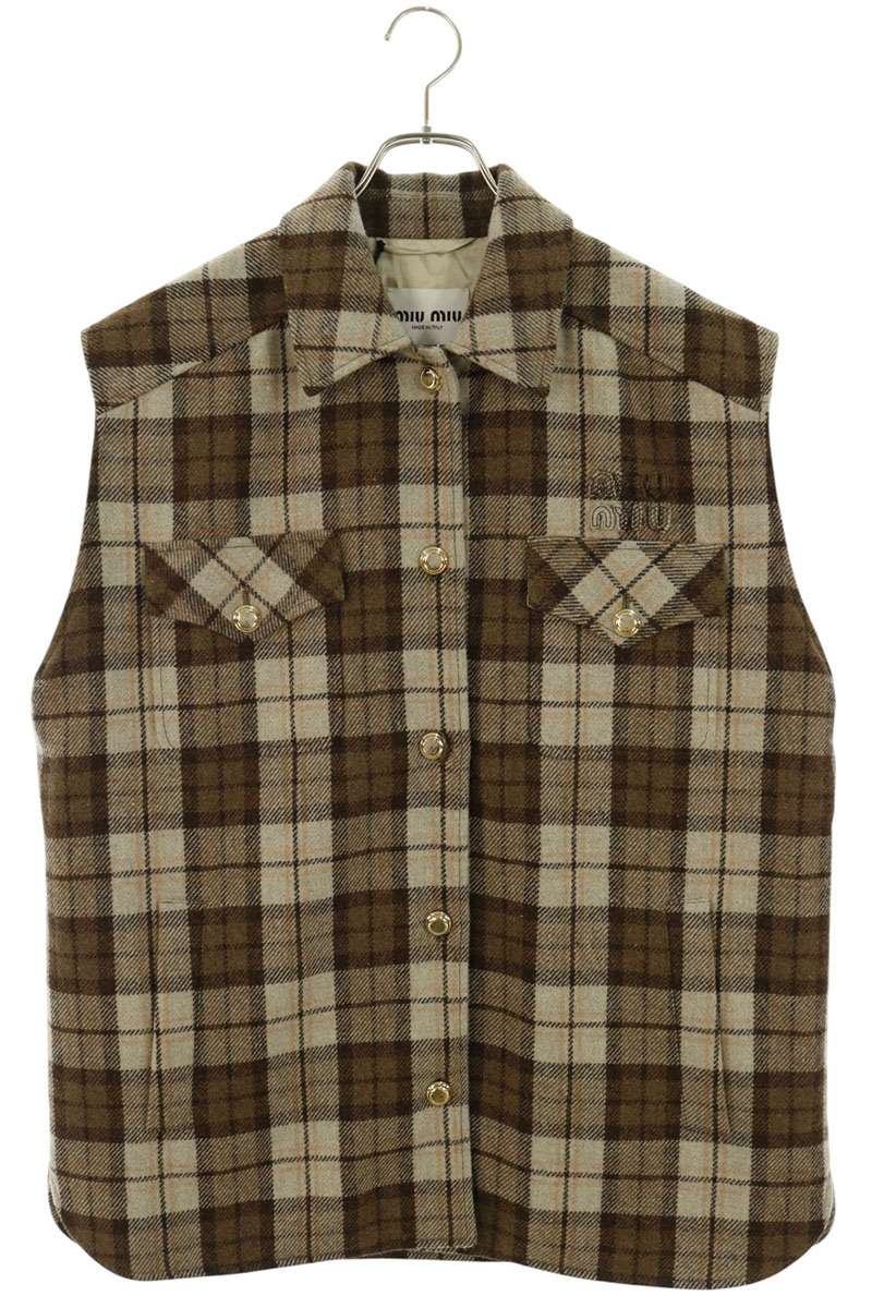 miumiu Check Oversized Vest Brown Size 42