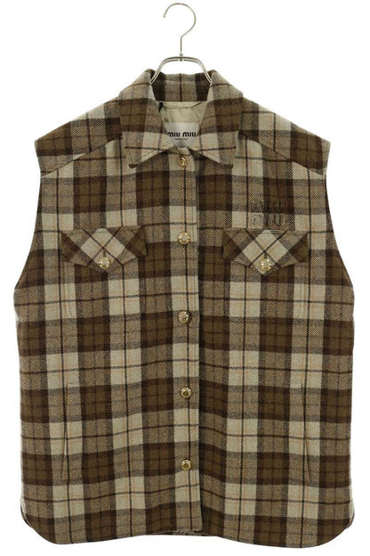 miumiu Check Oversized Vest Brown Size 42