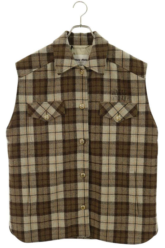 miumiu Check Oversized Vest Brown Size 42
