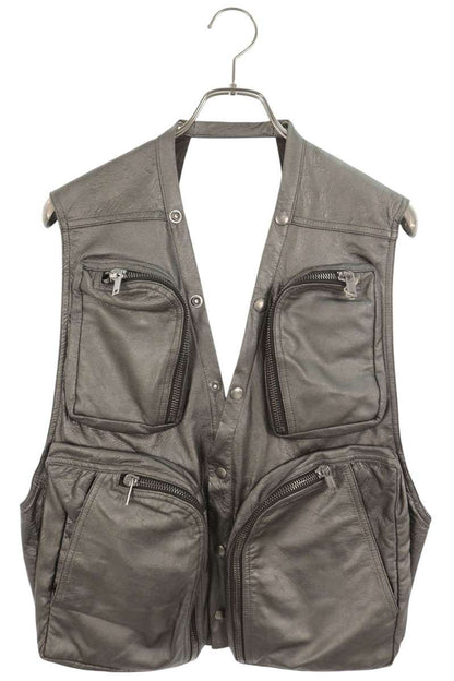 Rick Owens 25SS LBAM Lamb Leather Cargo Vest Silver Size 50